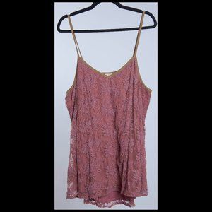 Logo Lavish Womens Pink/Brown Embroidered Spaghetti Strap Sleeveless Top XL EUC